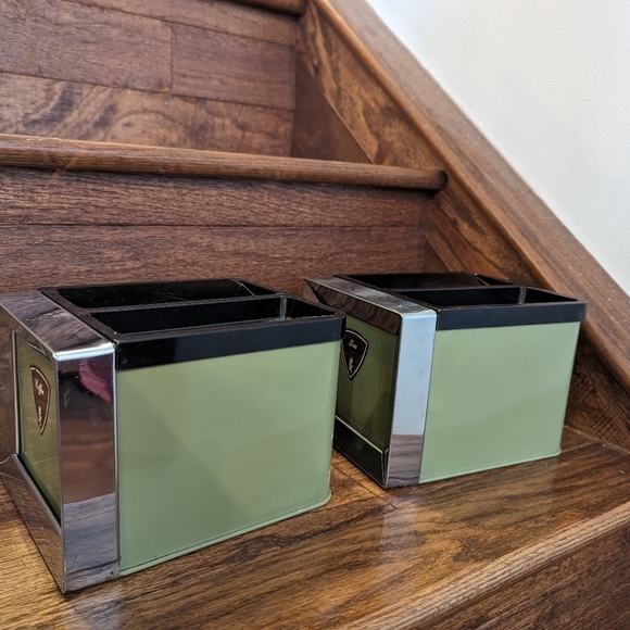 Vintage Lady Garner Avocado Green MCM Chrome tea & coffee Canisters - Picture 5 of 10